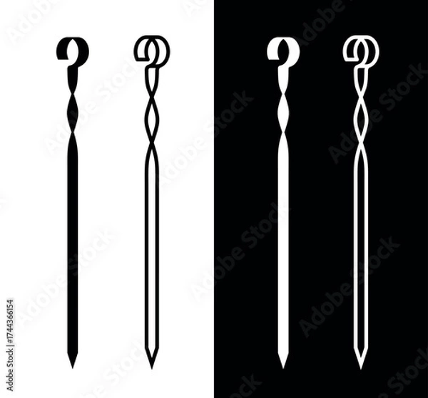 Fototapeta Skewer icon. A tool for making shashlik. A metal rod with a pointed end. Used for grilling meat, fish, or vegetables over an open fire (grill or campfire).