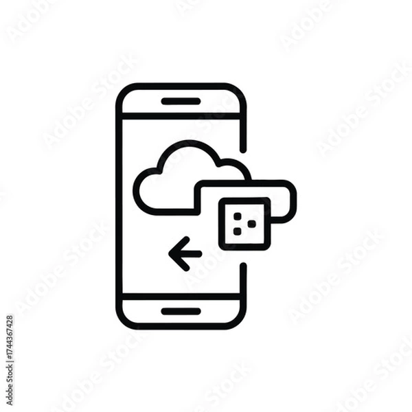 Fototapeta Cloud storage icon on smartphone concept of data transfer and technology minimalist design
