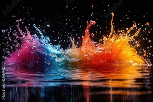 Obraz Colorful Liquid Splashes Creating Art with Dynamic Movement and Reflection