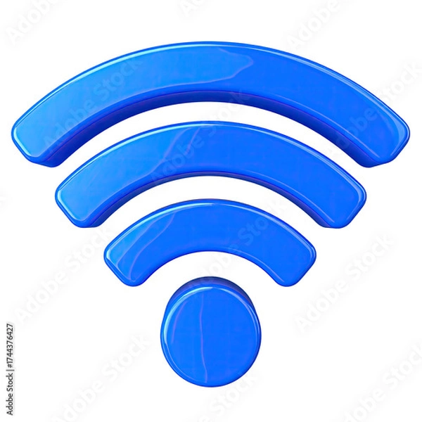 Obraz Glossy, blue, three-wave symbol with circle base, representing wireless connectivity