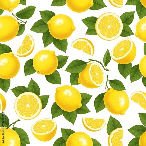 Obraz Bright and Refreshing Lemon Pattern on White Background.