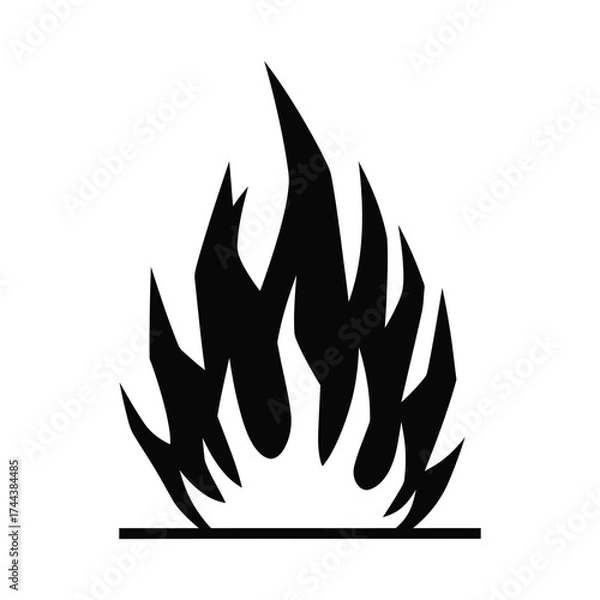 Fototapeta Black fire icon, simple and minimalist design