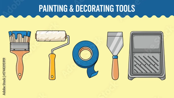 Fototapeta Cartoon illustration of various construction instruments bundle design