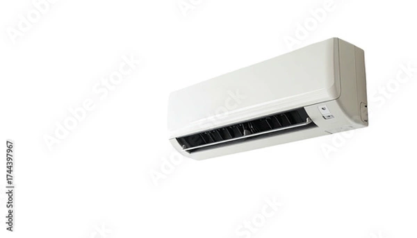 Obraz A white, rectangular cooling unit, likely for home use, angled against a stark black background