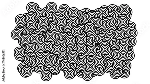 Obraz Overlapping Concentric Circles in a Chaotic Black and White Abstract Pattern.