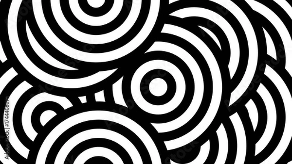 Obraz Overlapping Concentric Circles in a Chaotic Black and White Abstract Pattern.