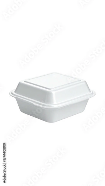 Fototapeta White, square, clamshell container closed, isolated on black background