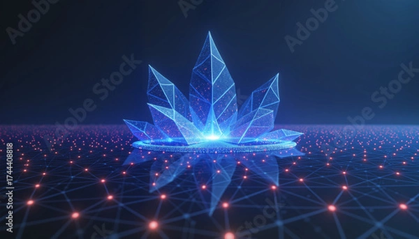 Fototapeta Abstract digital crystal structure glowing on dark background  