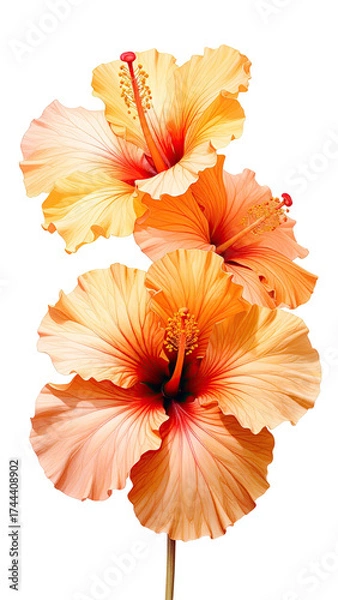 Obraz Vibrant close-up of three hibiscus blossoms with a range of orange and yellow hues, isolated