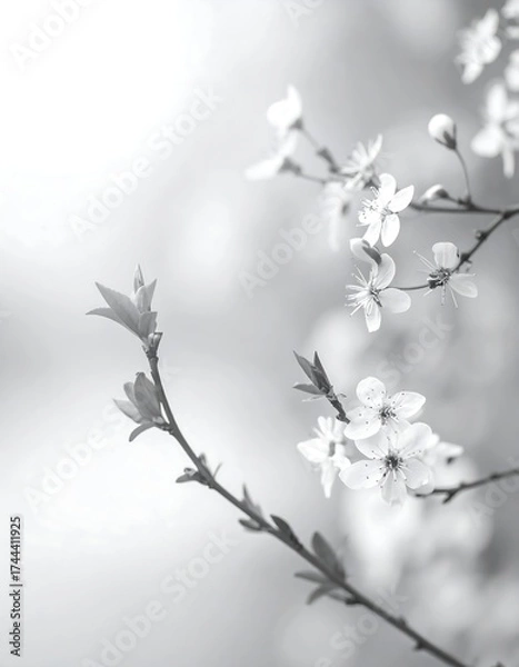 Obraz Delicate grayscale blossoms on branches