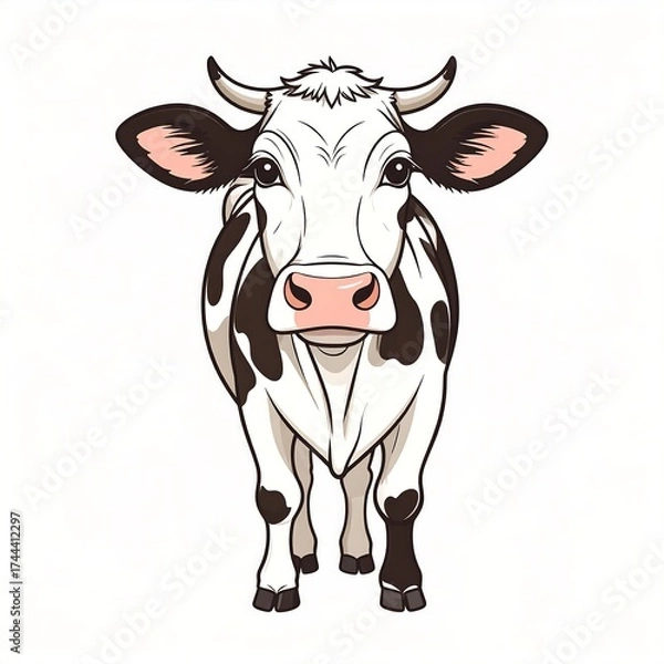 Obraz Cute cartoon cow, front view,  black and white