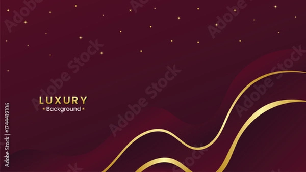Obraz Elegant dark red background with golden wavy lines and subtle sparkles