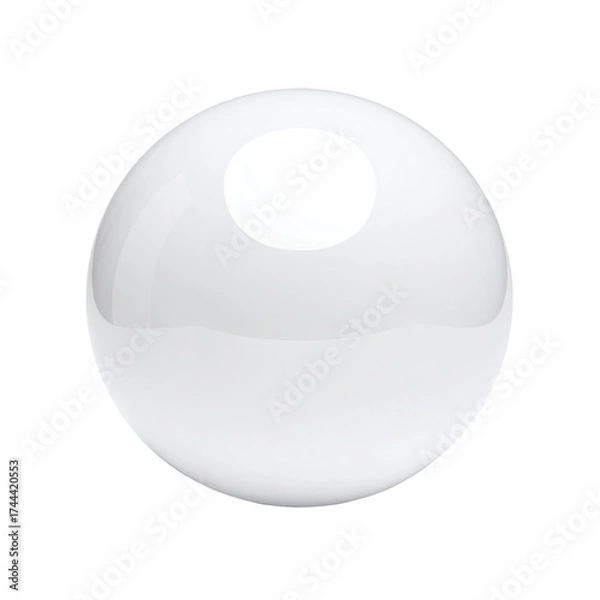 Fototapeta A glossy white sphere, reflecting light and set against a black background