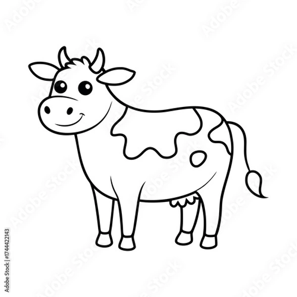 Fototapeta Cow standing in a meadow coloring book vector