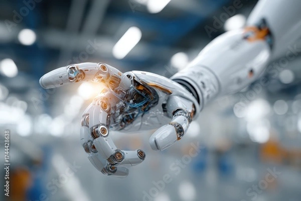 Obraz Advanced Robotic Hand Close-Up in Futuristic Factory