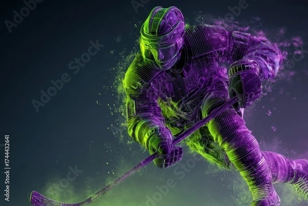 Obraz Futuristic Cyberpunk Hockey Player in High-Speed Digital Arena Action