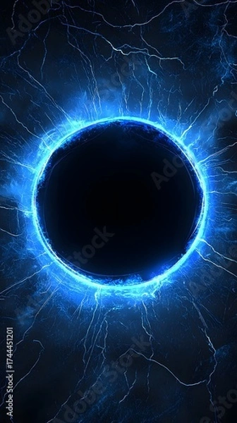 Obraz Ethereal Blue Glow Surrounding a Celestial Circular Eclipse