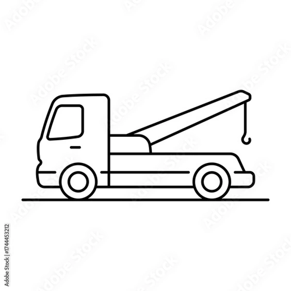 Fototapeta Tow truck icon. Black outline linear silhouette. Editable strokes. Side view. Vector simple flat graphic illustration. Isolated object on a white background.