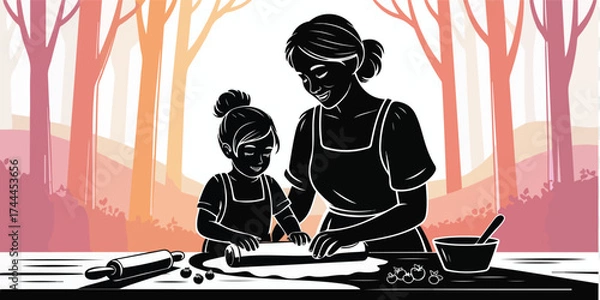 Obraz Mother Daughter Baking Illustration