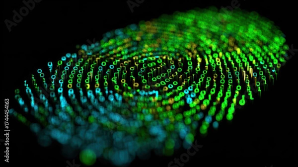 Fototapeta Luminescent fingerprint on black background, close-up