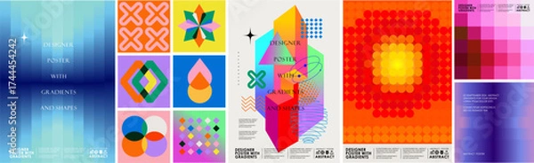Obraz Modern abstract gradient art poster with geometric shapes, collage, colorful pattern, and vibrant compositions for graphic futuristic design, branding, web background and creative cover

