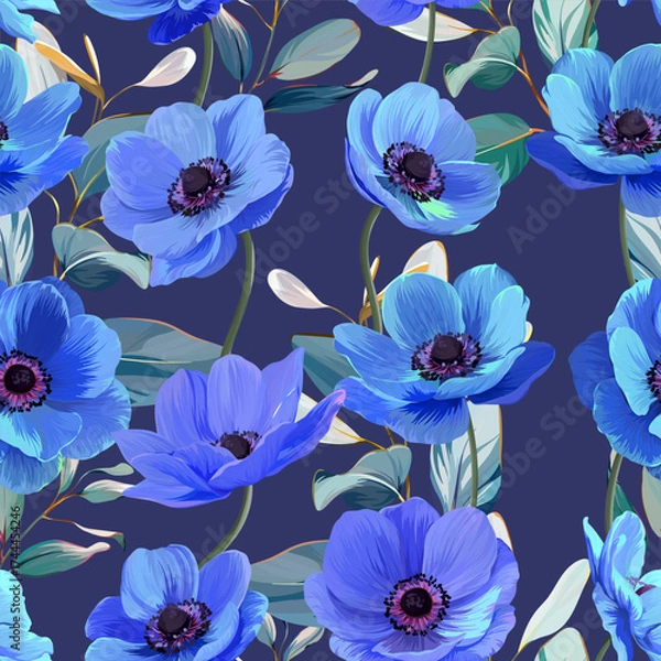 Fototapeta Pattern with summer and spring flowers. Vector floral pattern with bright flowers. For paper, fabric, packaging and interior design. 