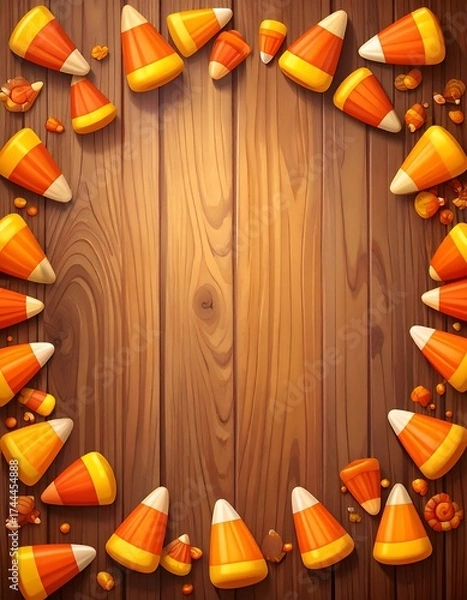 Obraz Candy corn border on wooden background