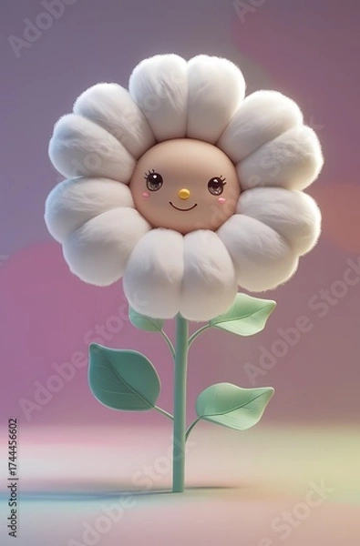 Obraz Adorable kawaii flower character with smiling face and fluffy petals, perfect for cheerful designs