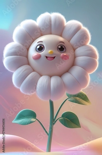 Obraz Cute fluffy flower character with happy face brings joy to any project with its whimsical design