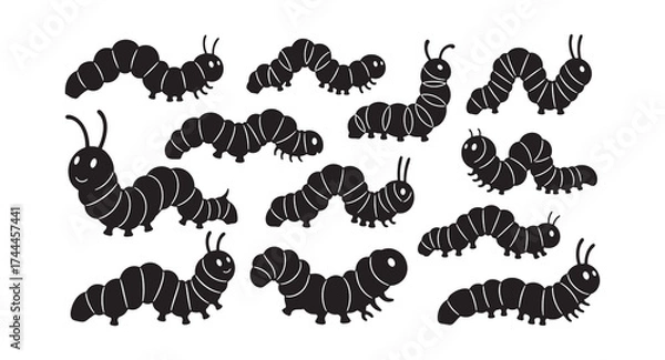 Obraz Set of Caterpillar design silhouette vector illustration