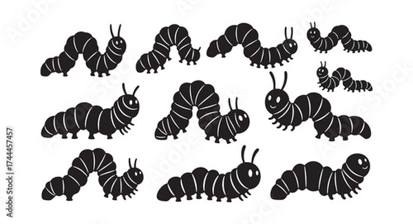 Obraz Set of Caterpillar silhouette vector illustration