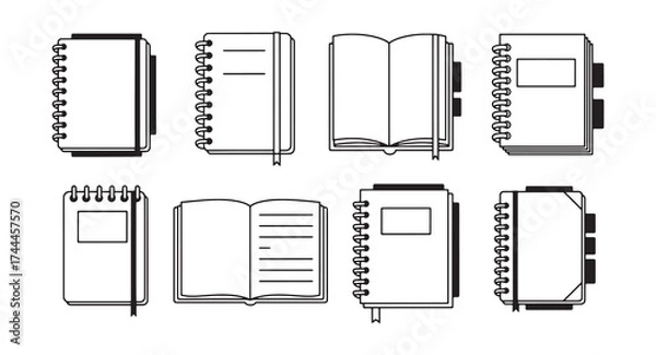 Obraz Set of Notebook design silhouette vector illustration