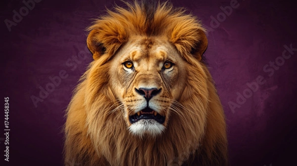 Obraz Lion head portrait on a purple background
