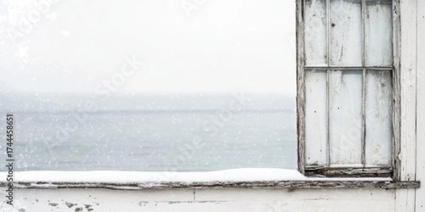 Fototapeta A Serene and Beautiful Winter View Seen Through an Old and Charming Window Frame