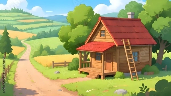 Obraz rural landscape with house