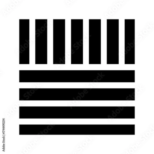 Fototapeta Black striped square shape. Streaky geometric form isolated on white background. Minimalistic design element. Vector graphic illustration.