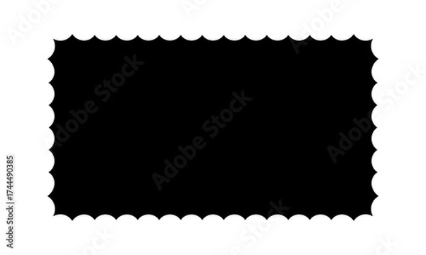 Fototapeta Rectangle shape with wavy edges. Geometric rectangular form with undulated borders. Black textbox, tag or label isolated on white background. Vector graphic illustration.