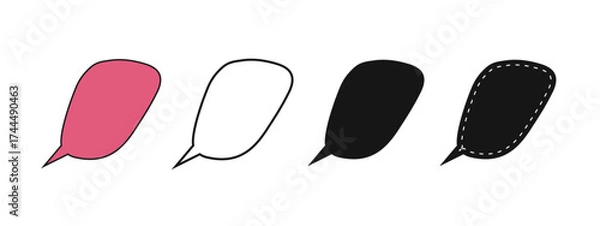 Fototapeta Set of doodle speech bubble templates. Talk clouds, dialogue balloons, text boxes, idea stickers, quote frames, thought tags, comment labels isolated on white background. Vector graphic illustration.