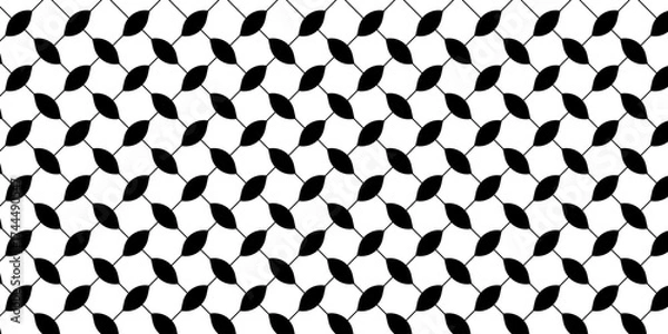 Fototapeta Repeated black and white keffiyeh pattern. Oriental traditional men head scarf print. Geometric fabric texture. Arabic cloth background. Modern palestinian textile print. Vector graphic illustration.
