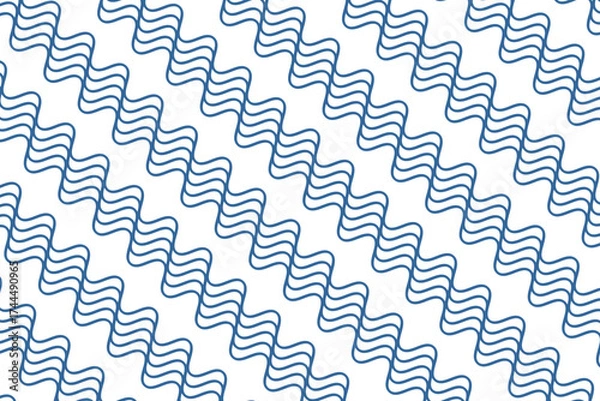 Fototapeta Diagonal waves background. Repeated blue curvy lines. Ocean, sea or river water pattern. Aqua texture. Naval ornament. Summer print. Swimming pool or aquarium liquid. Vector flat illustration.