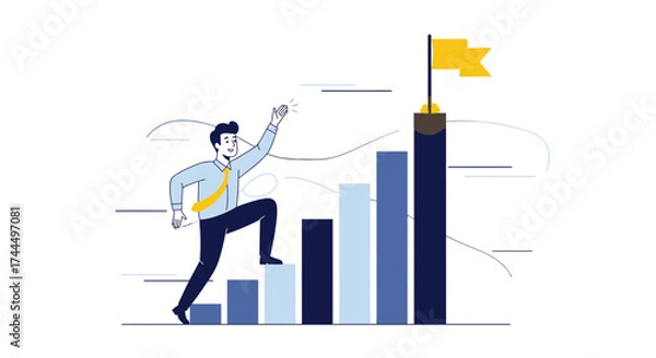 Fototapeta Businessman climbing a graph to reach success and achieve business goals and target