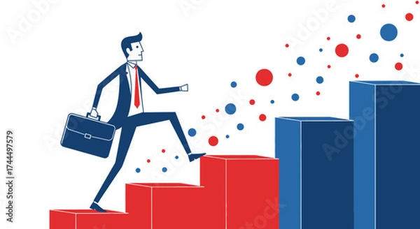 Fototapeta Businessman Climbing Stairs Concept Symbolizing Success, Growth, Achievement, And Progress