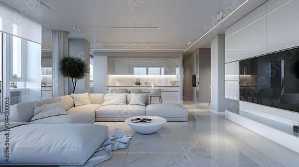 Fototapeta modern apartment with mirror illusion design, reflective walls, infinity effect, futuristic clean style, cinematic 16:9