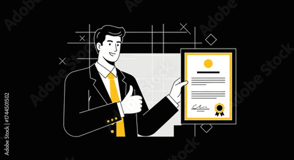 Obraz Businessperson Celebrating Achievement Holding Official Document and Giving Positive Feedback