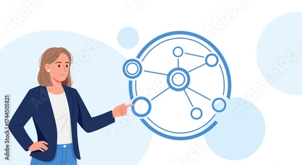 Fototapeta Businesswoman presenting a network diagram, representing data and connections