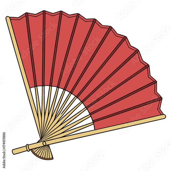 Fototapeta Vector art of a red folding fan