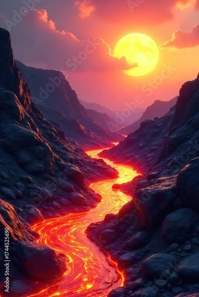 Fototapeta Sunbaked Volcanic Rock Formations Glowing in Summer Light A Fiery, Textured Landscape Ideal for Travel, Geology, and Summer-themed Projects.