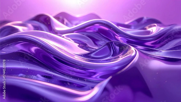 Fototapeta Endless Waves of Light: Cycled 3D Metallic Ribbons Ripple Over an Abstract Purple Dreamscape