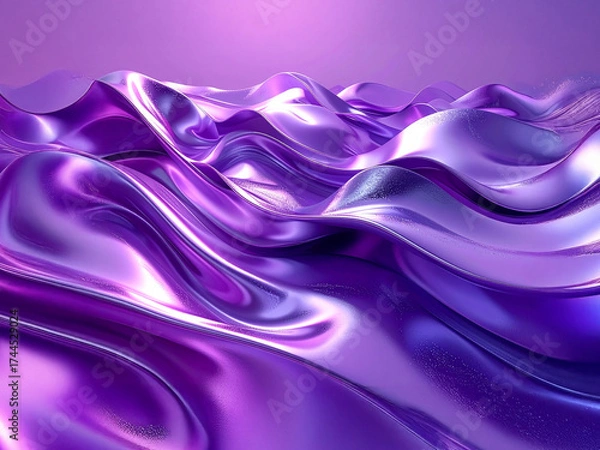 Fototapeta Endless Waves of Light: Cycled 3D Metallic Ribbons Ripple Over an Abstract Purple Dreamscape