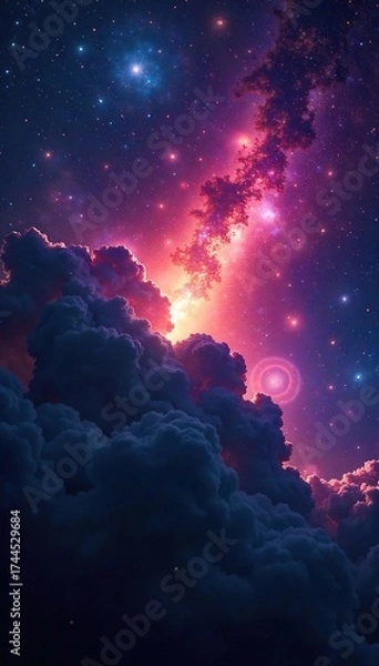 Fototapeta Glowing Elliptical Galaxy Cosmic Dust and Starlight Illuminate Vast Space